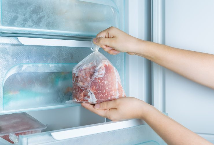 freezer di casa e sacchetto di carne
