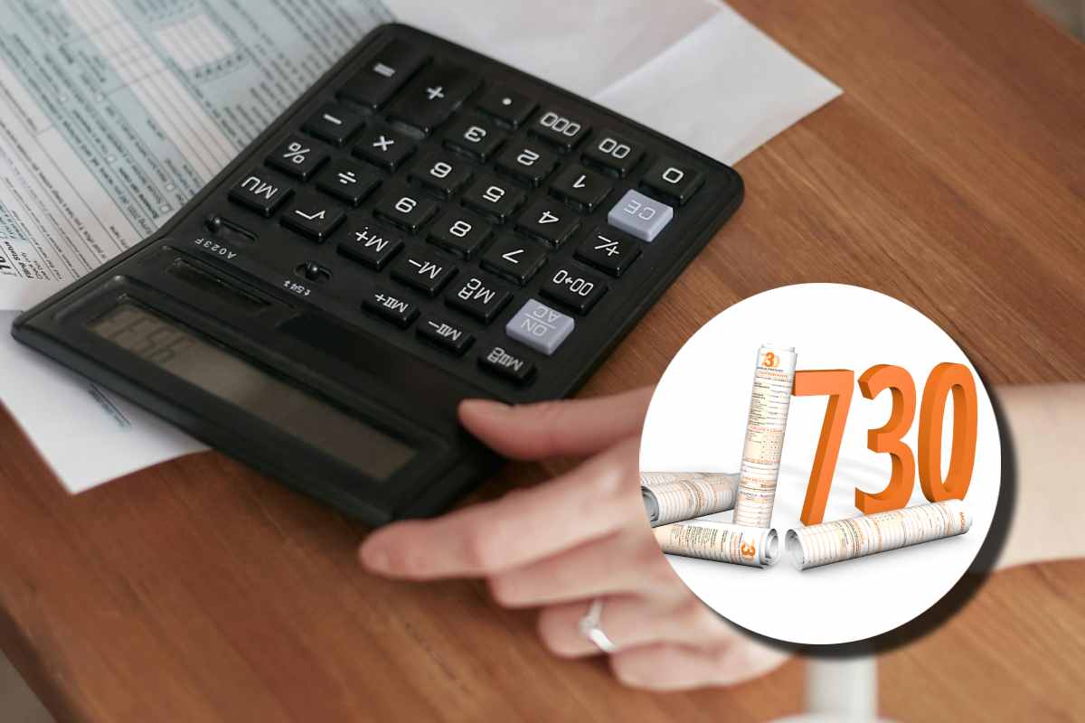Una calcolatrice su dei documenti fiscali e, in evidenza, la cifra 730