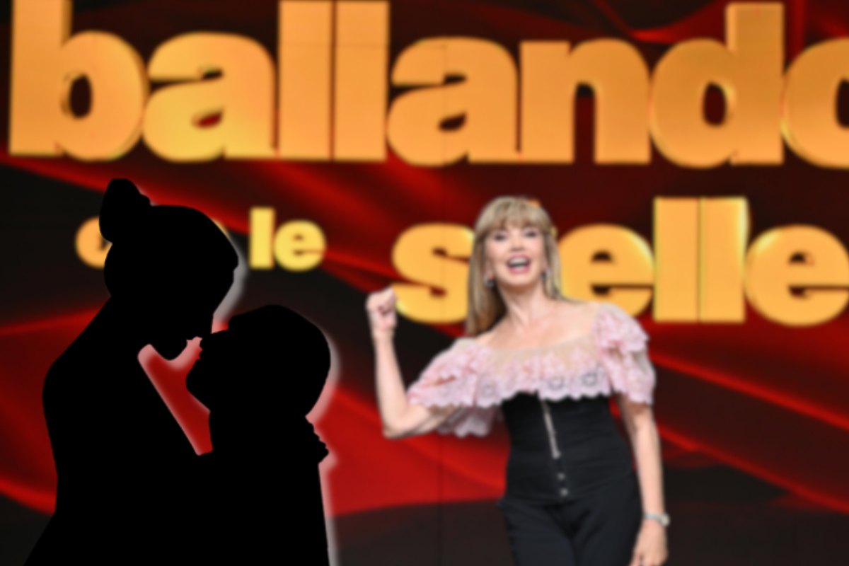 Milly Carlucci a Ballando con le stelle e una sagoma nera di una coppia