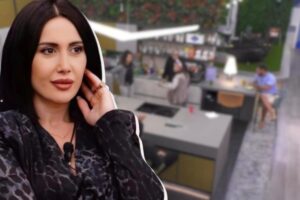 Jessica Morlacchi e nello sfondo la casa del GF